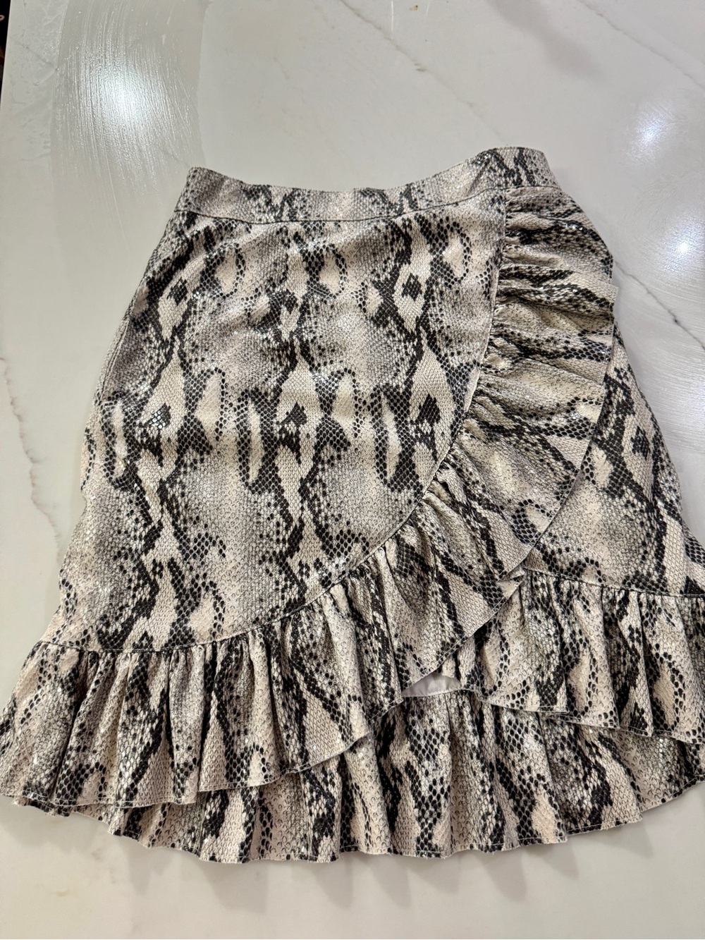 MSGM Snake-Print Mini Skirt with Ruffle Hem